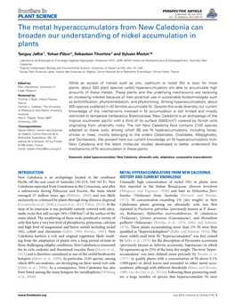 The Metal Hyperaccumulators from New Caledonia Can Broaden Our Understanding of Nickel Accumulation in Plants
