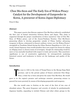 Choe Mu-Seon and the Early Era of Wokou Piracy: Catalyst for the Development of Gunpowder in Korea, a Precursor of Korea-Japan Diplomacy