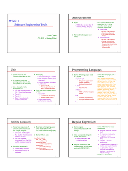 Week 12 Software Engineering Tools Announcements Unix Programming