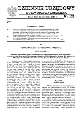 DZIENNIK URZĘDOWY WOJEWÓDZTWA ŁÓDZKIEGO Łódź, Dnia 30 Kwietnia 2010 R