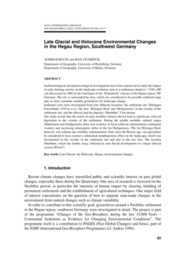 Late Glacial and Holocene Environmental Changes in the Hegau Region, Southwest Germany