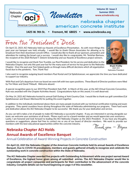 Newsletter Nebraska Chapter American Concrete Institute 1425 W