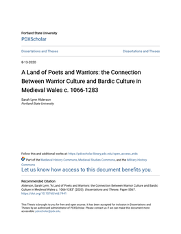 The Connection Between Warrior Culture and Bardic Culture in Medieval Wales C