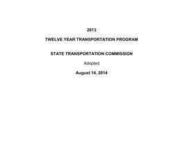 2013 Twelve Year Transportation Program