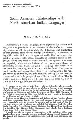 South American Relationships with North American Indian Languages