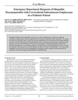 Emergency Department Diagnosis of Idiopathic Pneumoparotitis with Cervicofacial Subcutaneous Emphysema in a Pediatric Patient