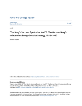The German Navy's Independent Energy Security Strategy, 1932–1940