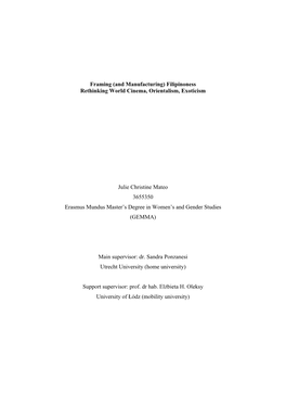 Filipinoness Rethinking World Cinema, Orientalism, Exoticism Julie