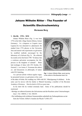 Johann Wilhelm Ritter – the Founder of Scientific Electrochemistry