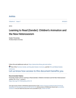 Gender): Children’S Animation and the New Heterosexism