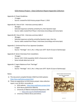 EJCA History Project – Data Collection Report Appendix Collection