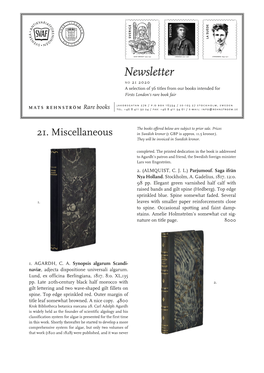 Newsletter N O 21 2020 a Selection of 36 Titles from Our Books Intended for Firsts London's Rare Book Fair