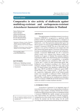 Comparative in Vitro Activity of Sitafloxacin Against Multidrug-Resistant and Carbapenem-Resistant Acinetobacter Baumannii Clinical Isolates in Thailand