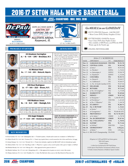 2016-17 Seton Hall Men's Basketball Seton Hall Combined Team Statistics (As of Feb 22, 2017) All Games