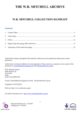 The W.R. Mitchell Archive Handlist
