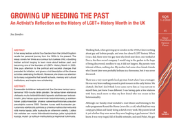 GROWING up NEEDING the PAST SQS 1–2/2020 an Activist’S Reflection on the History of LGBT+ History Month in the UK