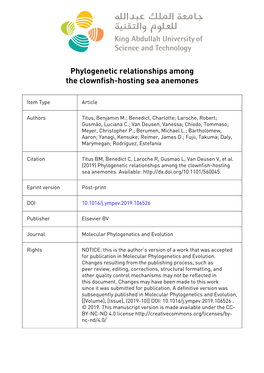 Phylogenetic Relationships Among the Clownfish-Hosting Sea Anemones