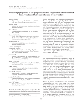 Molecular Phylogenetics of the Gomphoid-Phalloid Fungi with an Establishment of the New Subclass Phallomycetidae and Two New Orders