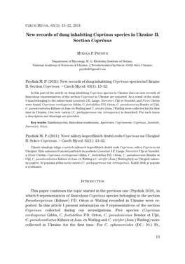 New Records of Dung Inhabiting Coprinus Species in Ukraine II