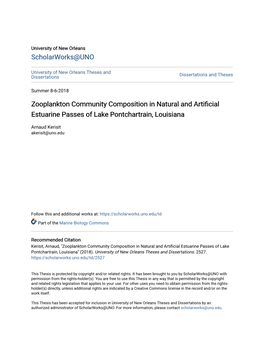 Zooplankton Community Composition in Natural and Artificial Estuarine Passes of Lake Pontchartrain, Louisiana