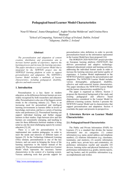 Pedagogical Based Learner Model Characteristics