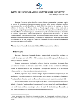 GUERRA DO CONTESTADO: LÍDERES MILITARES QUE SE DESTACARAM1 Fabio Henrique Nunes Da Silva