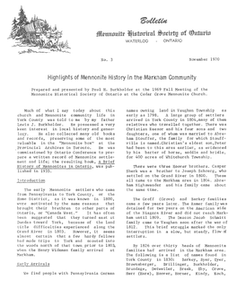 Higtliights of Mennonite History in the Ma Am Community