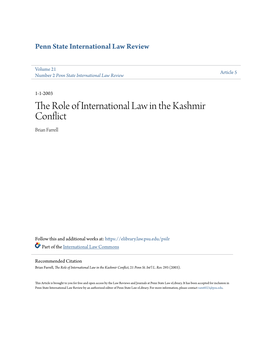 The Role of International Law in the Kashmir Conflict Brian Farrell