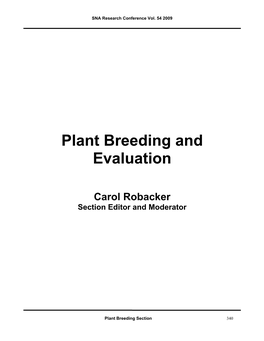 Plant Breeding and Evaluation