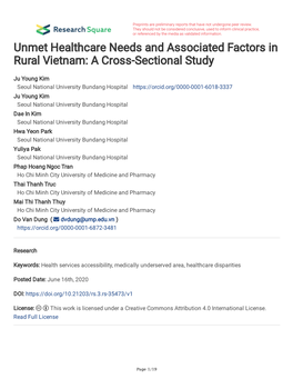 Unmet Healthcare Needs and Associated Factors in Rural Vietnam: a Cross-Sectional Study