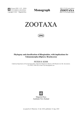 Zootaxa, Phylogeny and Classification of Rhagionidae, with Implications