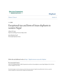 Exceptional Size and Form of Asian Elephants in Western Nepal Adrian M