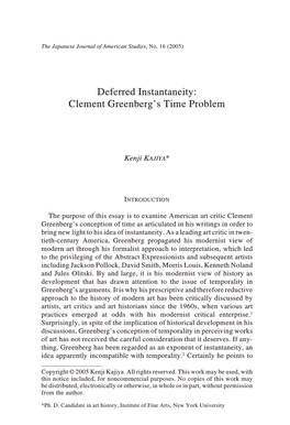 Deferred Instantaneity: Clement Greenberg's Time Problem