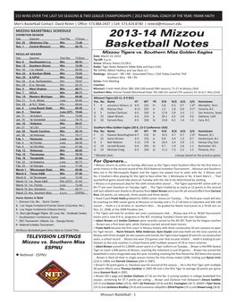 2013-14 Mizzou Basketball Notes