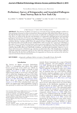 Preliminary Survey of Ectoparasites and Associated Pathogens from Norway Rats in New York City