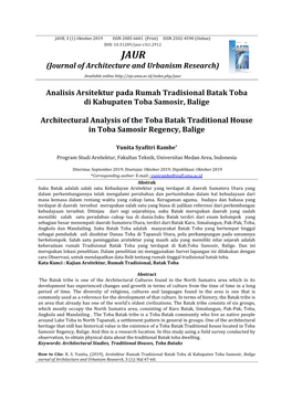 Analisis Arsitektur Pada Rumah Tradisional Batak Toba Di Kabupaten Toba Samosir, Balige