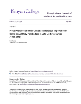 Pious Phalluses and Holy Vulvas: the Religious Importance of Some Sexual Body-Part Badges in Late-Medieval Europe (1200-1550)