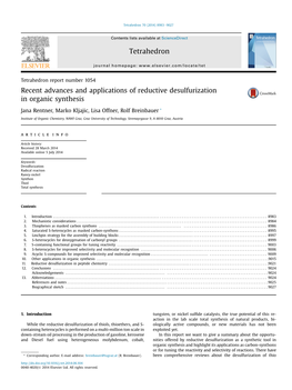 Recent Advances and Applications of Reductive Desulfurization In&Nbsp