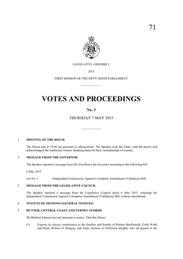 71 Votes and Proceedings