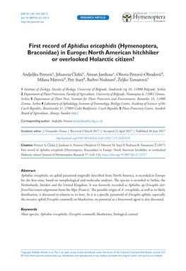 First Record of Aphidius Ericaphidis (Hymenoptera, Braconidae) in Europe: North American Hitchhiker Or Overlooked Holarctic Citizen?