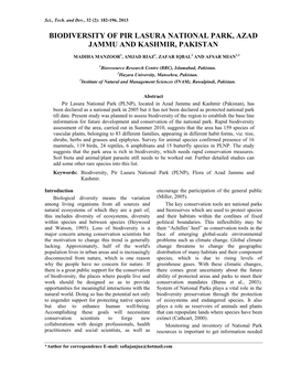 Biodiversity of Pir Lasura National Park, Azad Jammu and Kashmir, Pakistan