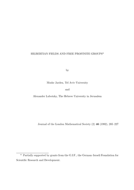 Hilbertian Fields and Free Profinite Groups*