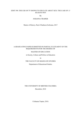 THE USE of TV SHOWS to EDUCATE ABOUT SEX: the CASE of 13 REASONS WHY by JOHANNA TRAPIER