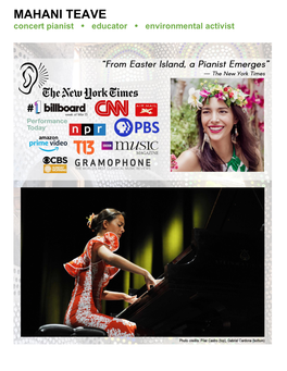 MAHANI TEAVE Concert Pianist  Educator  Environmental Activist