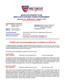 Mcallen Country Club Men's Usta Futures Tennis