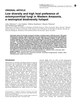 Low Diversity and High Host Preference of Ectomycorrhizal Fungi in Western Amazonia, a Neotropical Biodiversity Hotspot