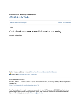 Curriculum for a Course in Word/Information Processing