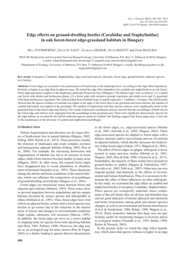 Carabidae and Staphylinidae) in Oak Forest-Forest Edge-Grassland Habitats in Hungary