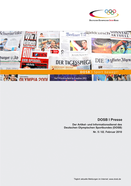 DOSB I Presse Der Artikel- Und Informationsdienst Des Deutschen Olympischen Sportbundes (DOSB) Nr