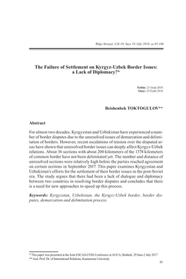 The Failure of Settlement on Kyrgyz-Uzbek Border Issues: a Lack of Diplomacy?*